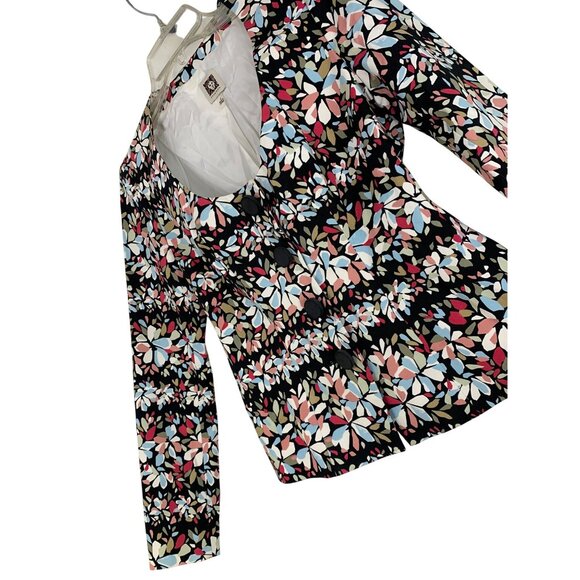 Anne Klein Womens Floral Scoop Neck Long Sleeve Jacket Size 2 RP10243 NWT $139 - Picture 1 of 12